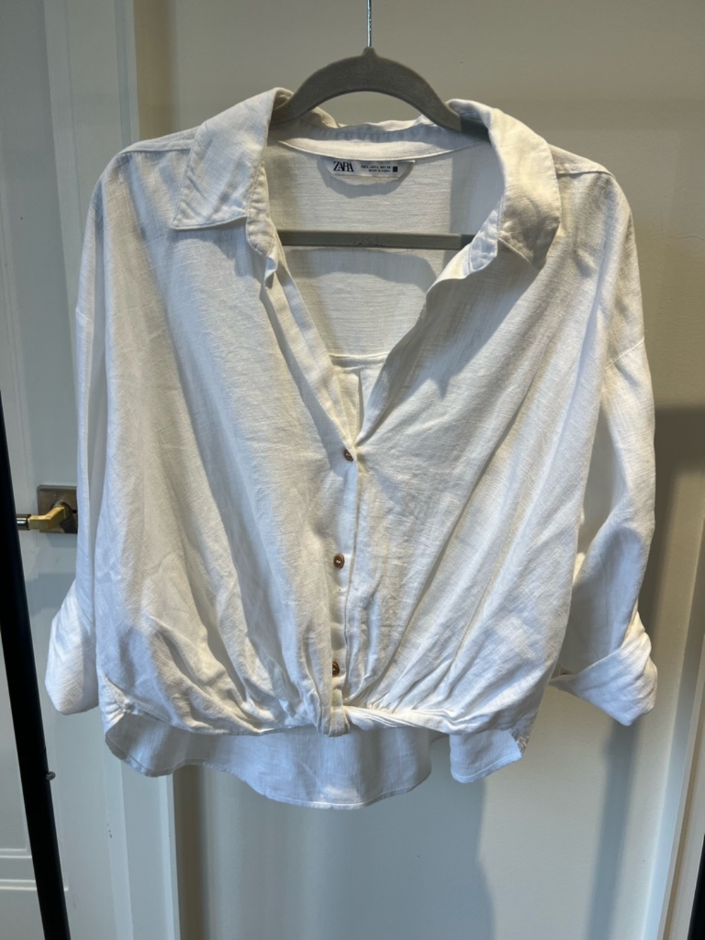 Zara Cream Button-Front Relaxed Shirt